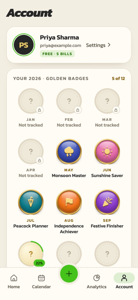 Golden badges for each month paid on time